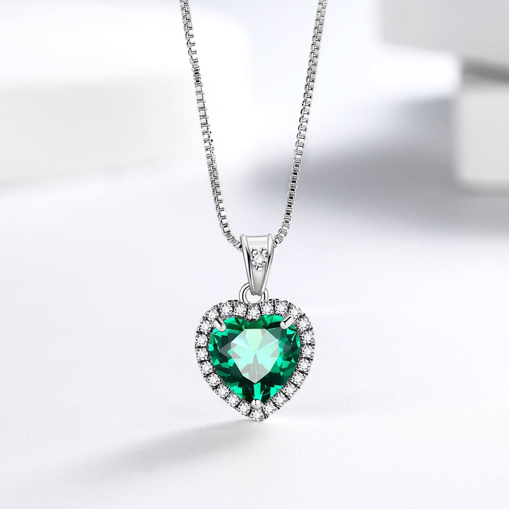 Stunning May Birthstone Heart Necklace for Women - Elegant Green Emerald CZ Pendant in 925 Sterling Silver - Perfect Gift for Mother's Day, Birthdays, and More!