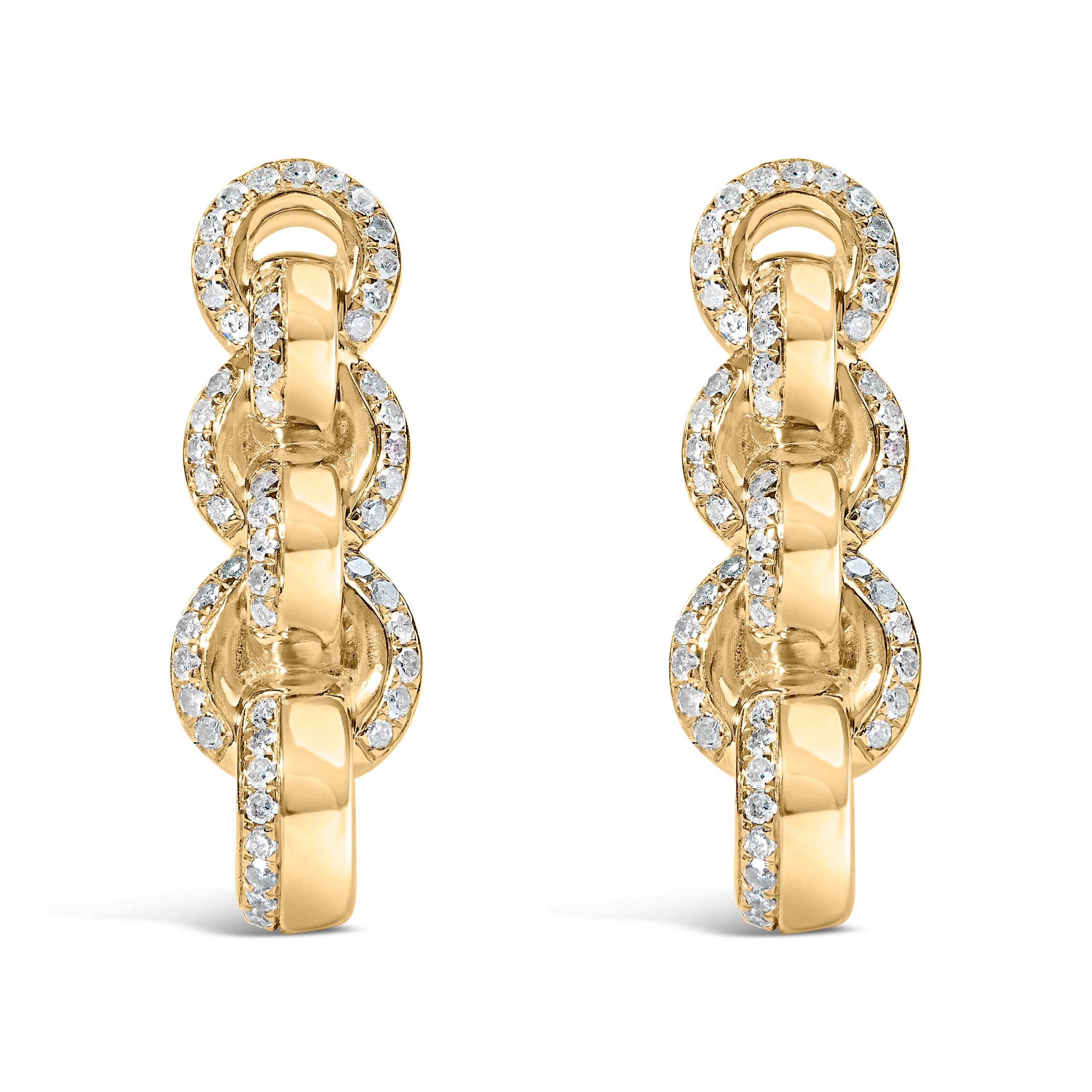 14K Yellow Gold Plated .925 Sterling Silver 1/2 Cttw Diamond Chain Link Drop Earrings (H-I Color, I1-I2 Clarity)