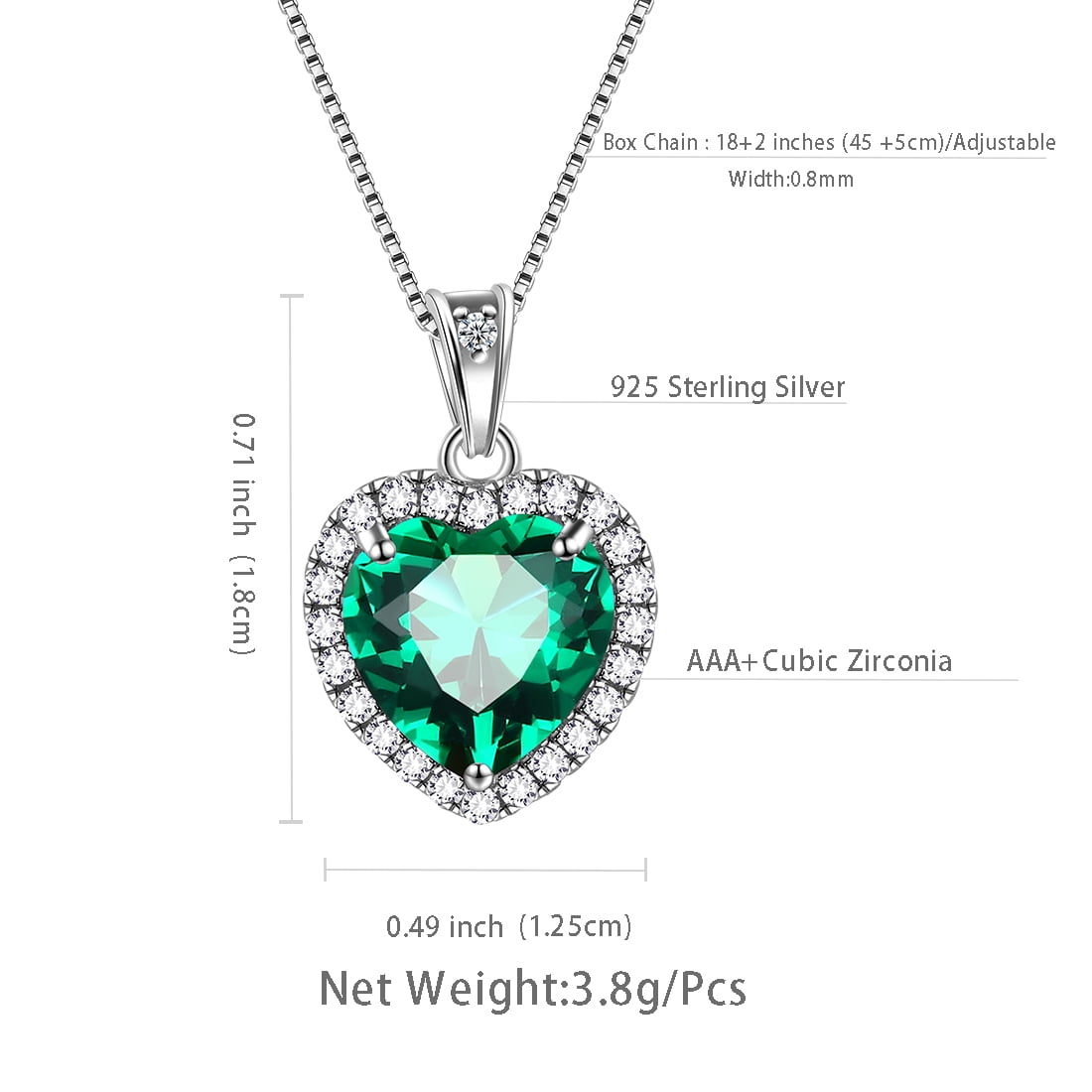 Stunning May Birthstone Heart Necklace for Women - Elegant Green Emerald CZ Pendant in 925 Sterling Silver - Perfect Gift for Mother's Day, Birthdays, and More!