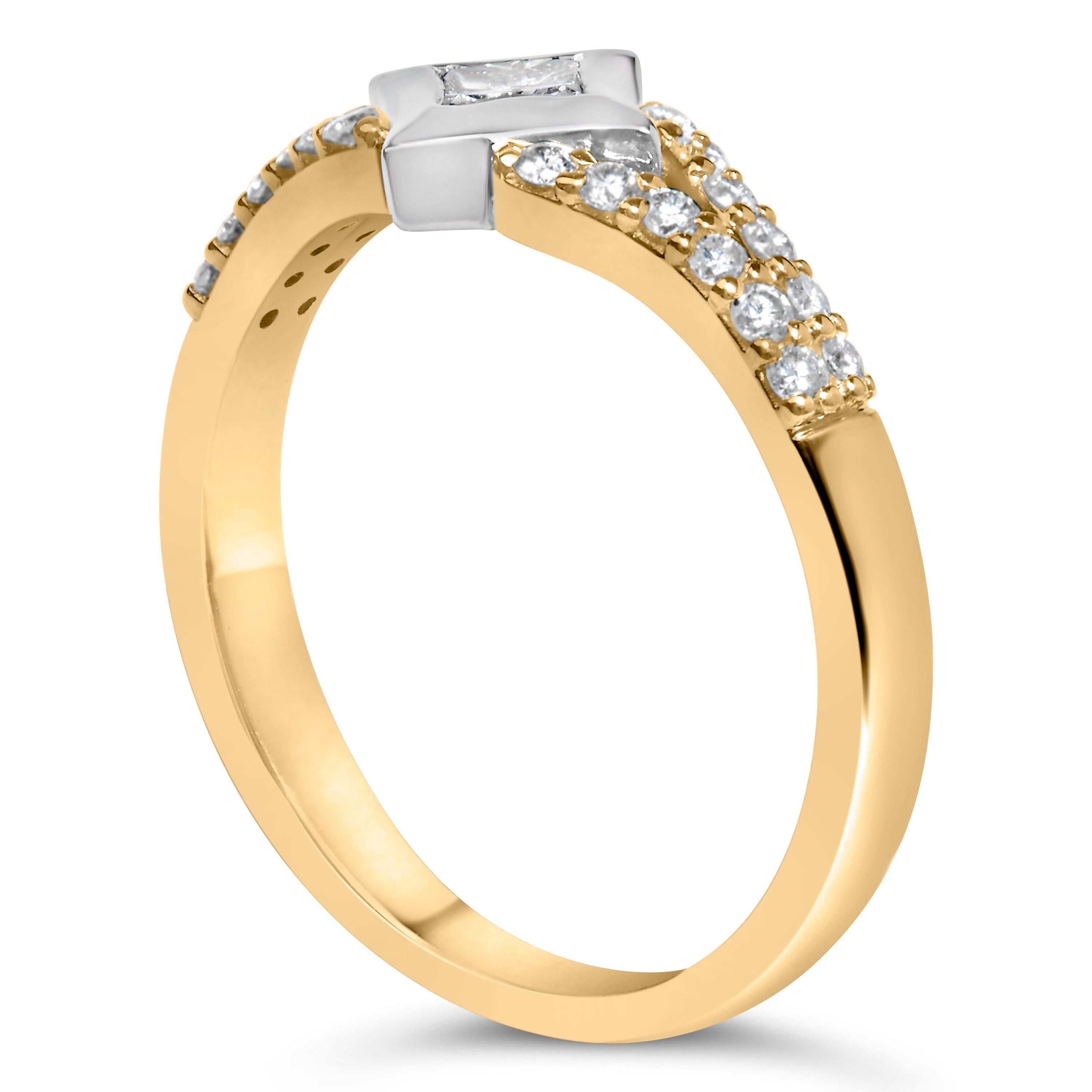 10K Two Tone Color 1/2 Cttw Diamond Kite and Split Shank Ring (H-I Color,SI2-I1 Clarity)