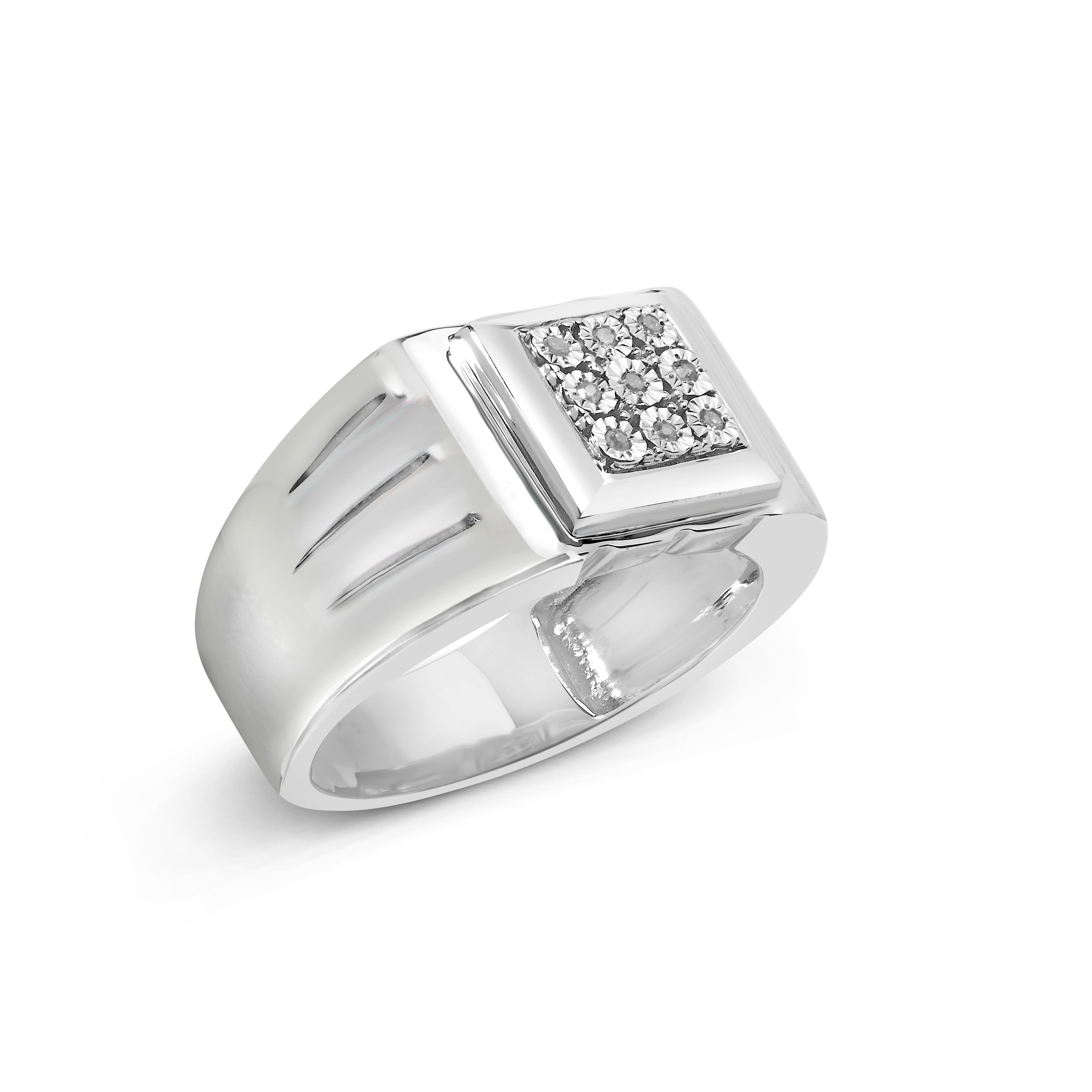 .925 Sterling Silver Diamond Accent Miracle-Set 9 Stone Ridged Band Gentlemen's Fashion Ring (I-J Color, I3 Clarity) - Size 10