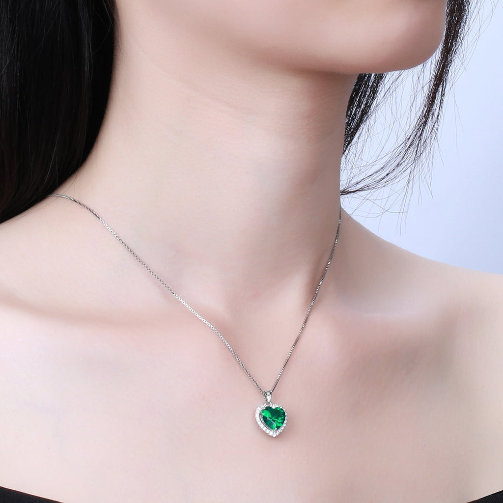Stunning May Birthstone Heart Necklace for Women - Elegant Green Emerald CZ Pendant in 925 Sterling Silver - Perfect Gift for Mother's Day, Birthdays, and More!
