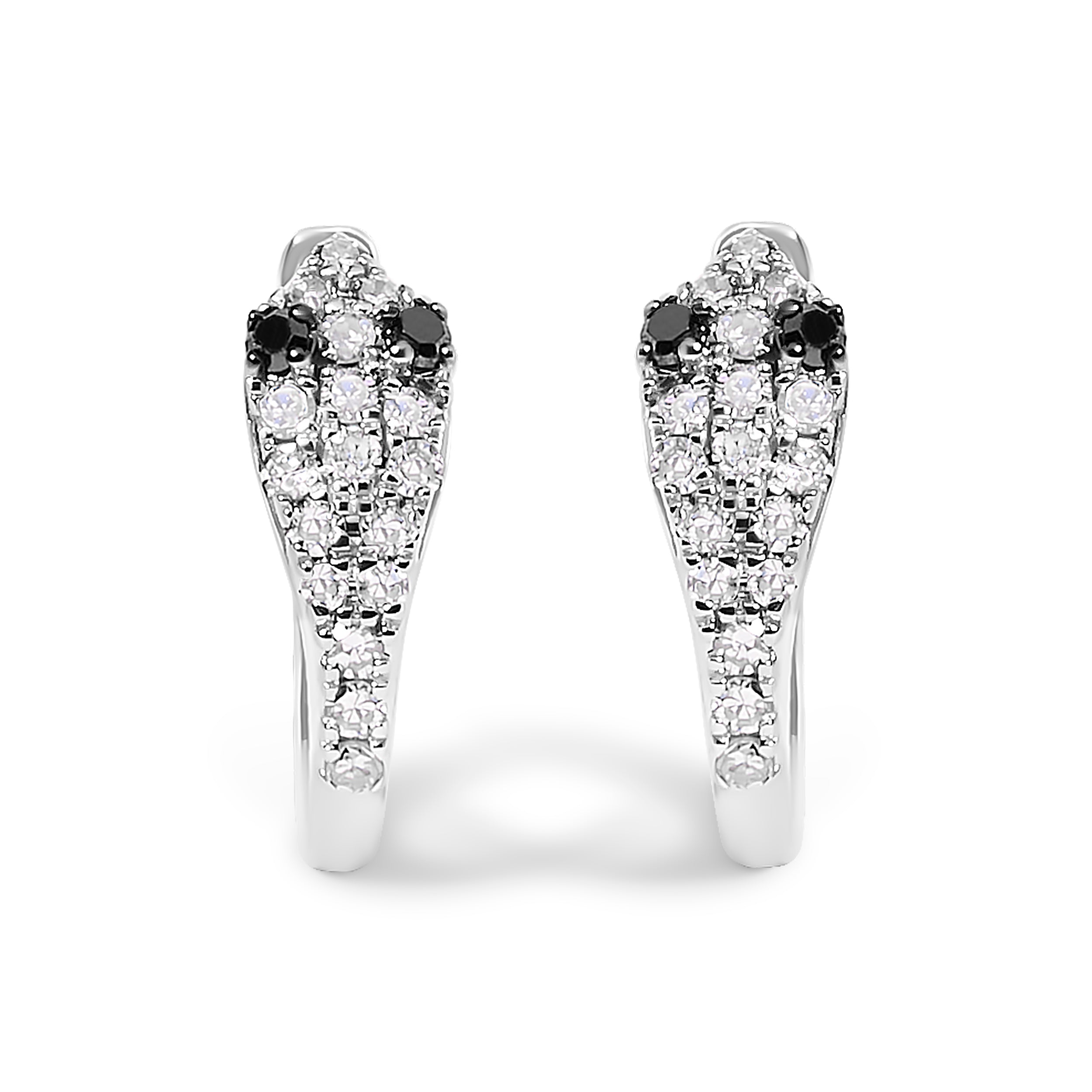 10K White Gold 1/5 Cttw Diamond Snake Eyes Huggy Hoop Earrings