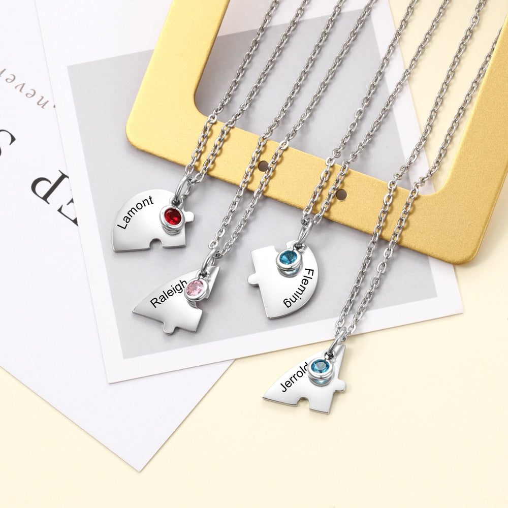 BFF Heart Shaped Friendship Birthstone Necklace with for 4 Friends
