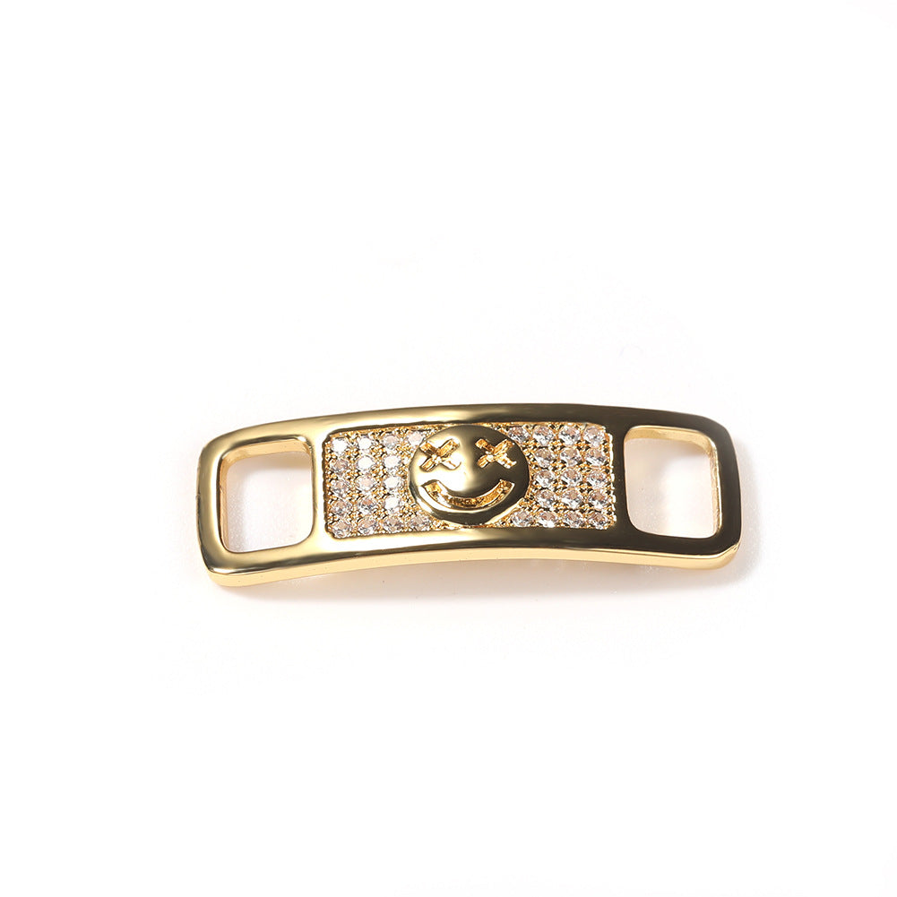 Hip-hop zircon cross smiling face broken heart shoe buckle