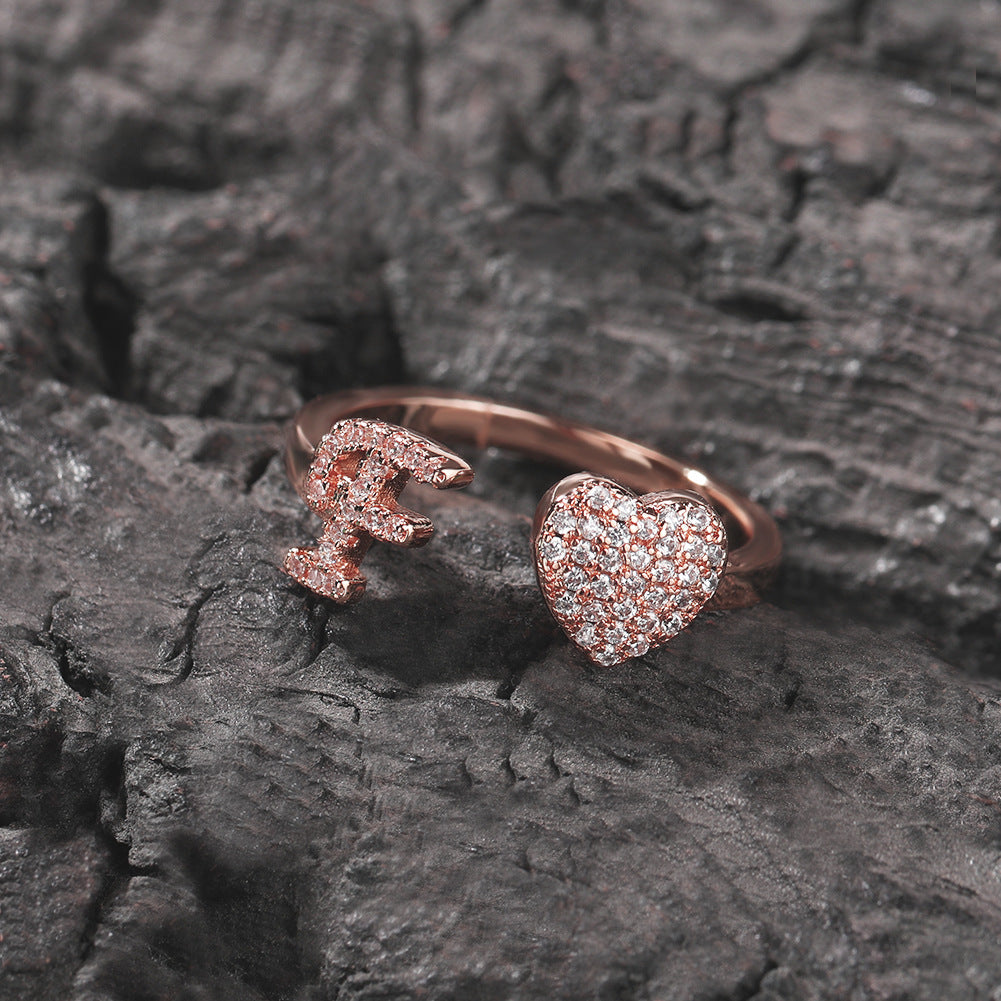 Hip-hop zircon-encrusted 26 English letters ring