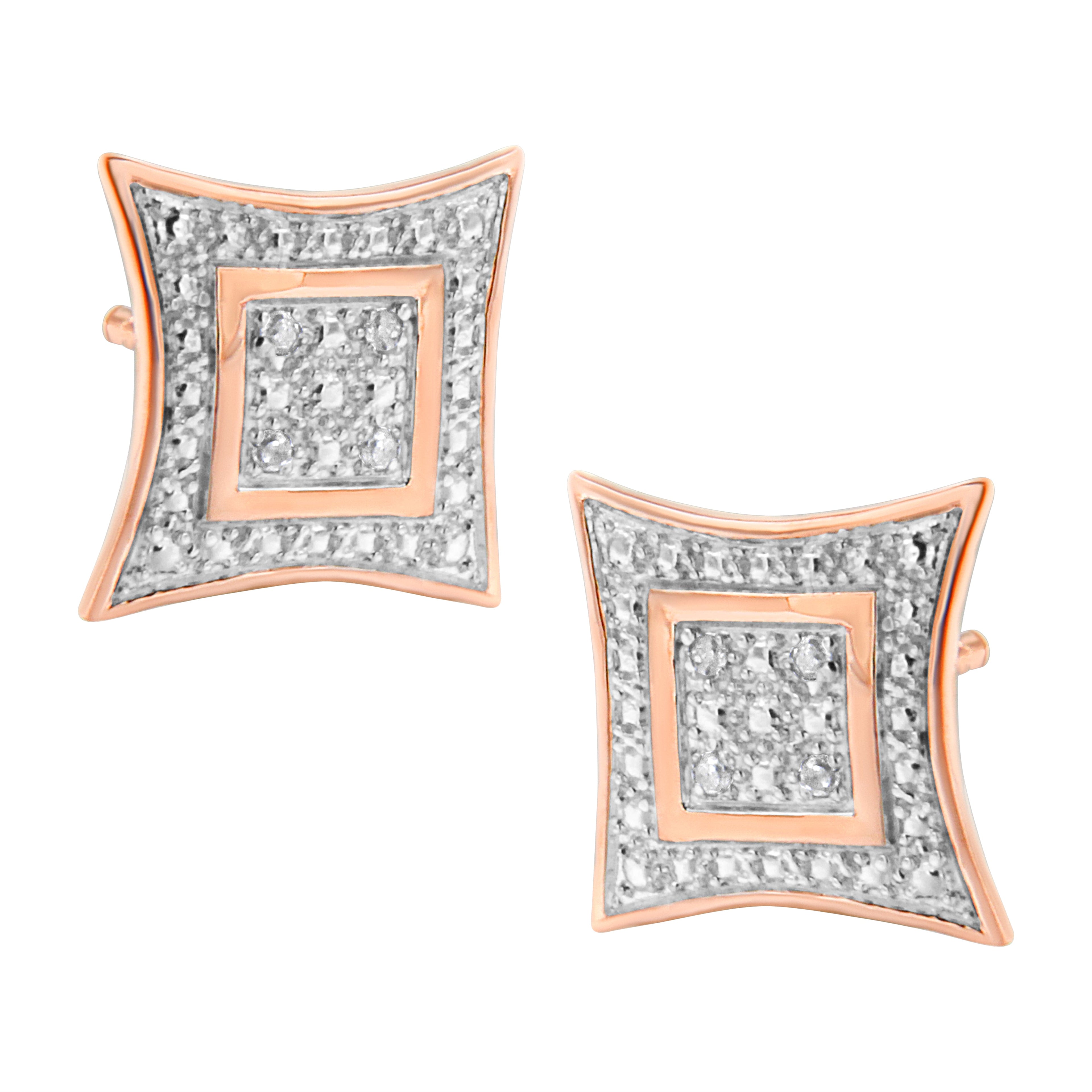 .925 Sterling Silver Diamond Accented 4-Stone Four Pointed Star Shaped Halo-Style Stud Earrings (H-I Color, I2-I3 Clarity)