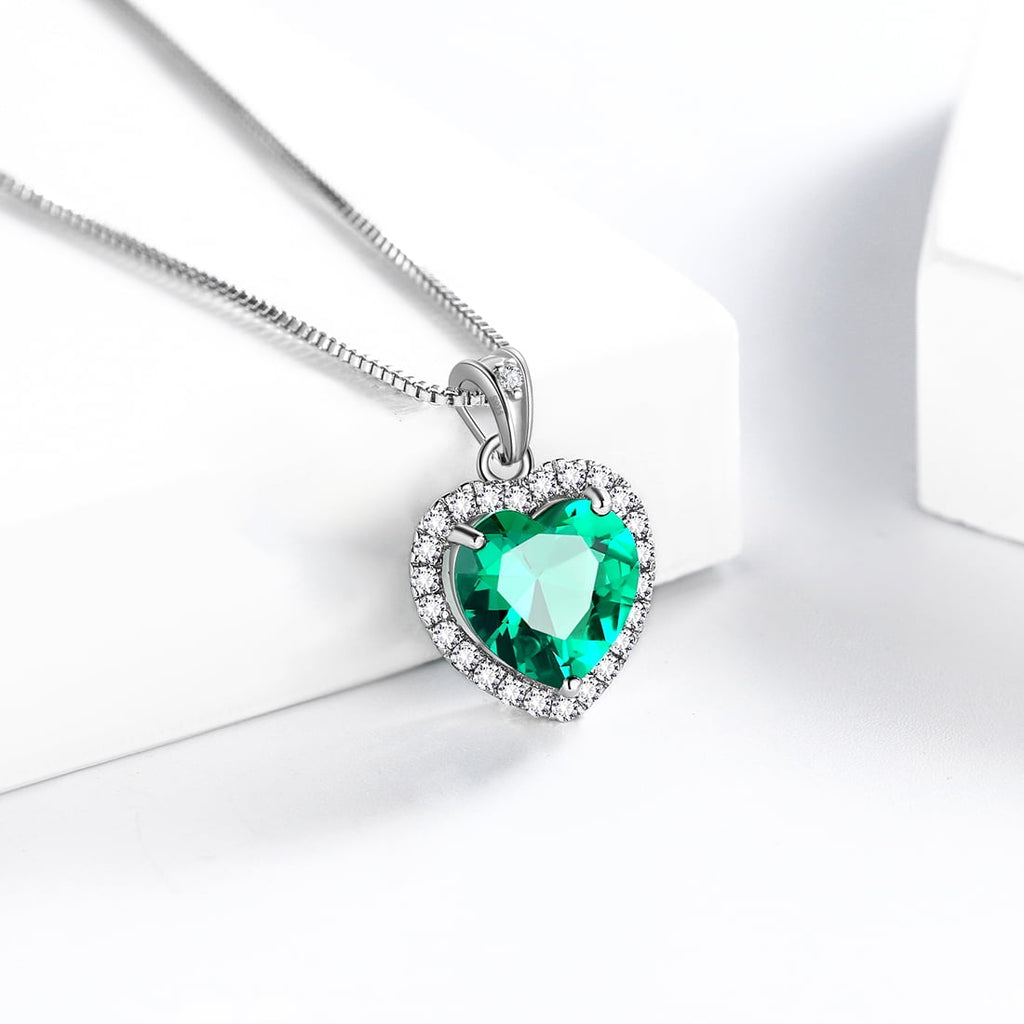Stunning May Birthstone Heart Necklace for Women - Elegant Green Emerald CZ Pendant in 925 Sterling Silver - Perfect Gift for Mother's Day, Birthdays, and More!