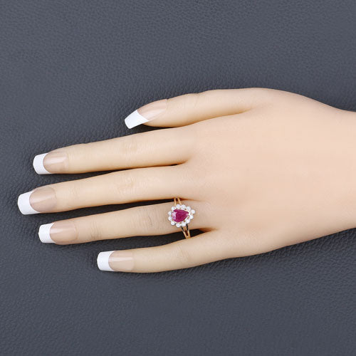 1.31 Carat Genuine Ruby and White Diamond 10K Yellow Gold Ring