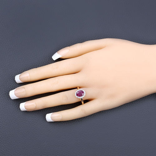 1.59 Carat Genuine Ruby and White Diamond 10K Yellow Gold Ring